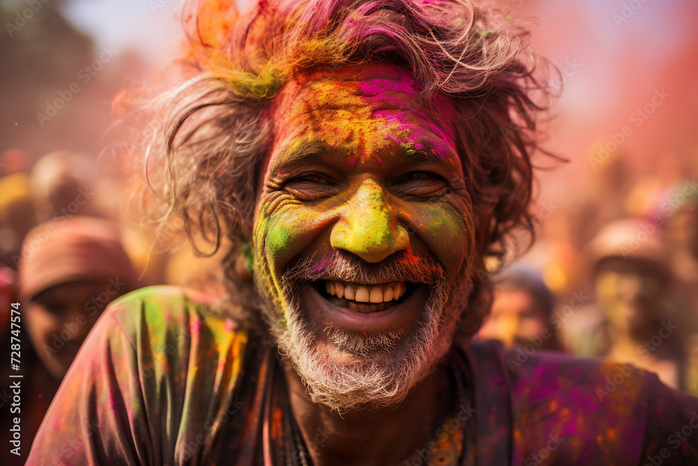 Man Celebrating Holi with Gusto Man Celebrating Holi with Gusto