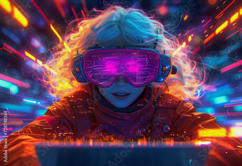 Cyberpunk Girl Enthusiast in Virtual Reality Headset