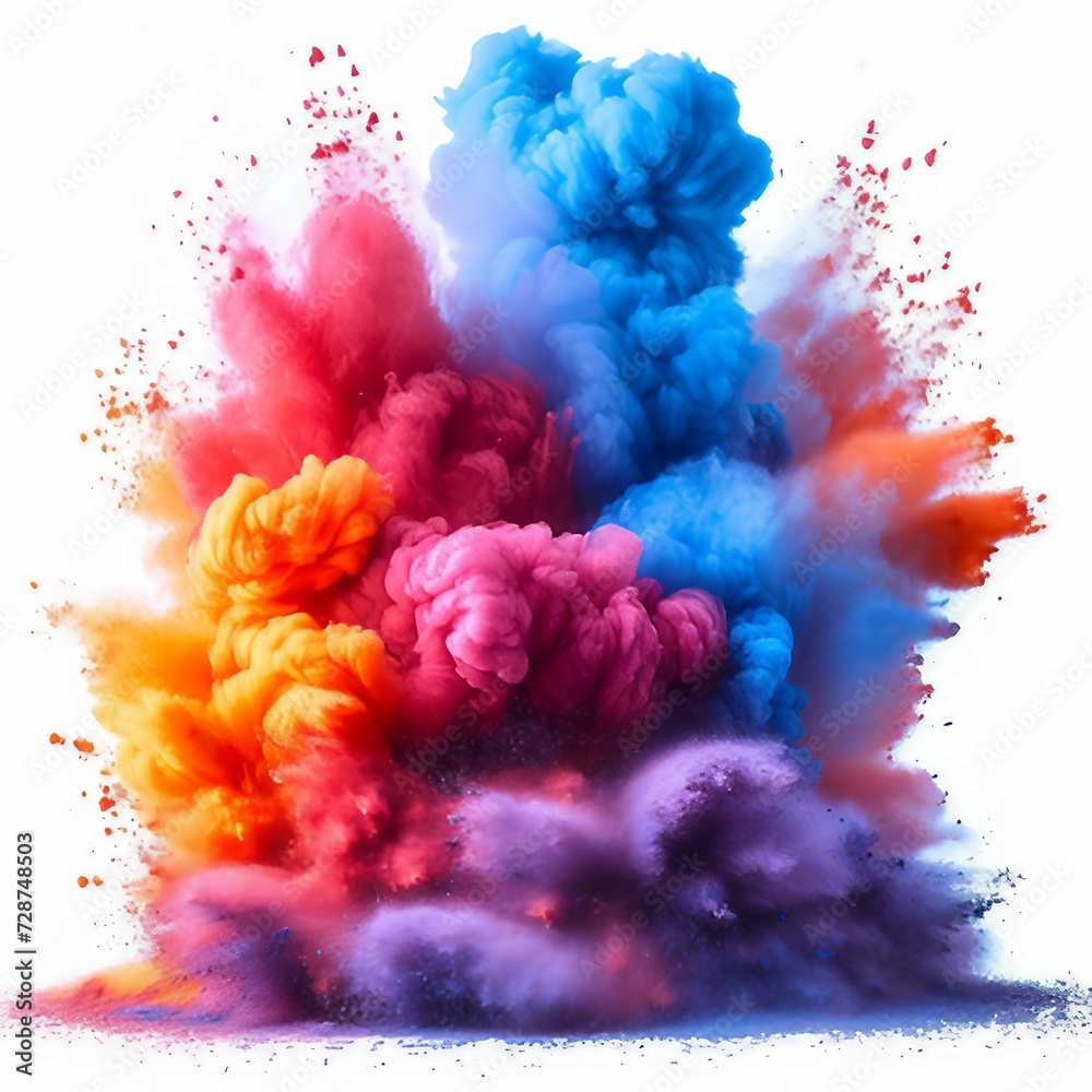 A explosions of color paint with particles on white background. AI generate illustration