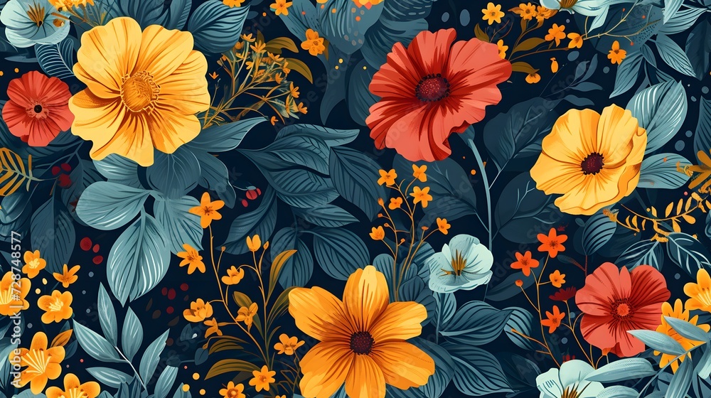 Seamless pattern with fantasy flowers, natural wallpaper, floral decoration