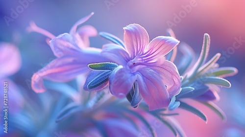 Serenade of Petals: Rosemary flower in extreme macro, its wavy petals dancing in a soothing rhythm.