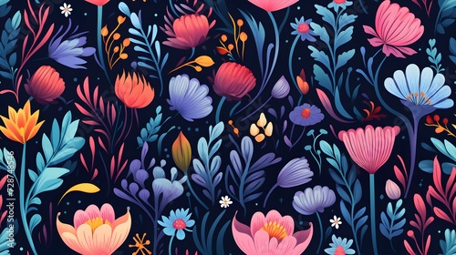 Seamless pattern with fantasy flowers, natural wallpaper, floral decoration