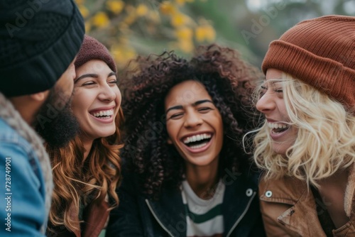 Authentic lifestyle scene of friends laughing together