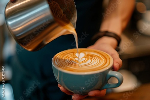 Barista pouring latte art in a coffee shop Precision and skill in every cup.