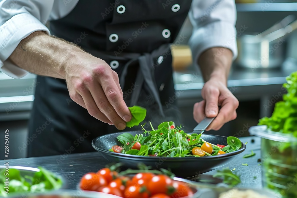 Chef preparing organic salad in a modern kitchen Chef preparing organic salad in a modern kitchen