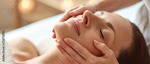 Wallpaper Mural Woman enjoying a soothing facial massage at a tranquil spa, eyes closed in relaxation Torontodigital.ca