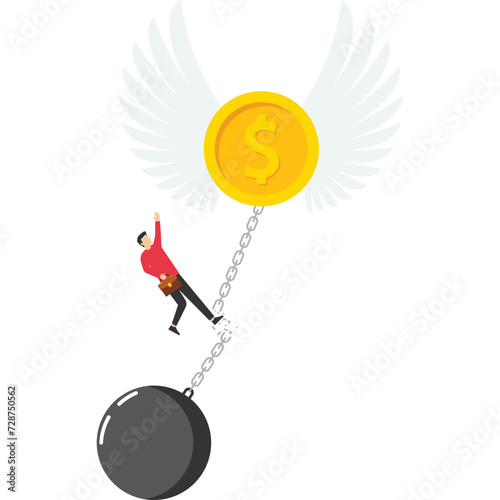 Financial freedom or independence. Pay off debts. solve financial problems. Businessmen cutting the chain and releasing fried money coins into the sky. vector illustration on a white background.