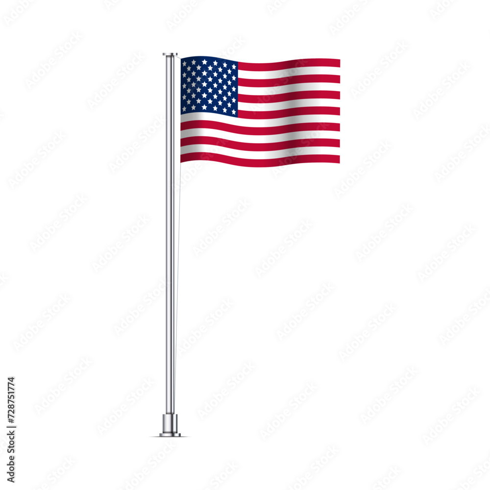 Obraz premium Realistic American flag isolated on white background. Waving USA flag. Vector.
