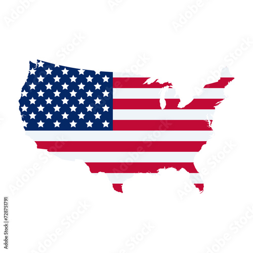 USA map with flag on white background. Vector.