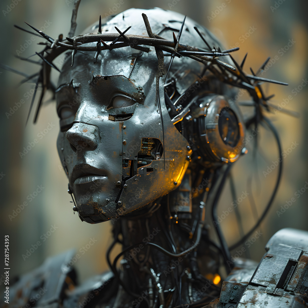 Fototapeta premium Digital Savior: Android Depiction of Jesus in Suffering - Generative AI