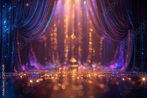 Elegant award night background, golden, blue and purple hues