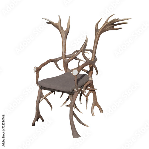 antique chair made of deer horns isolated png	 photo