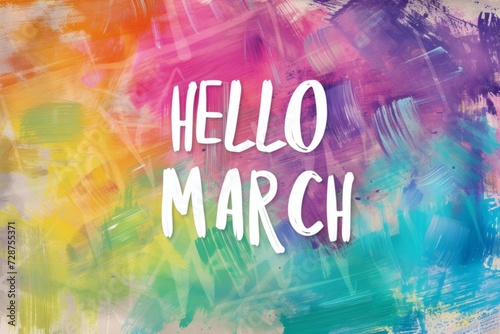 Hello March rainbow paint bannerGenerative AI photo