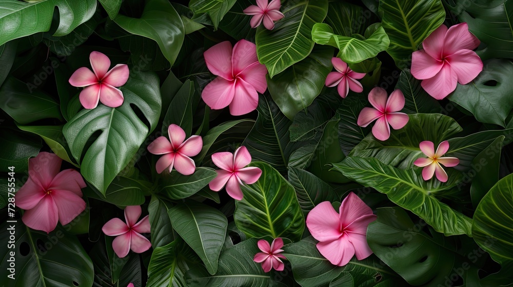 pink flowers nestled within a square frame, accentuated by lush green leaves, with ample copy space to convey a message of freshness and elegance. pink flowers nestled within a square frame, accentuated by lush green leaves, with ample copy space to convey a message of freshness and elegance.