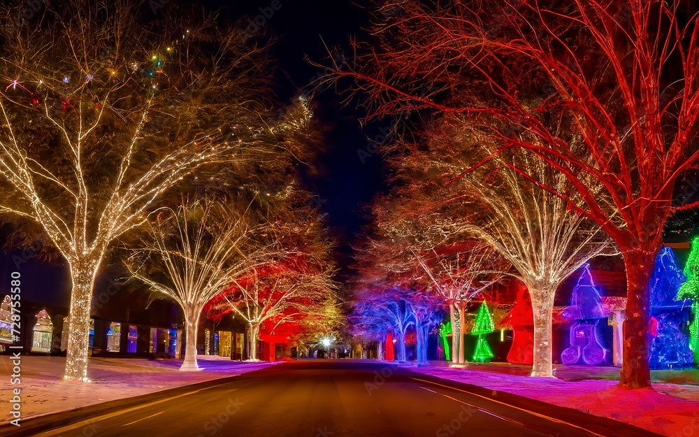 Fototapeta premium Christmas lights bright and colorful,very beautiful, the spirit of holiday tradition