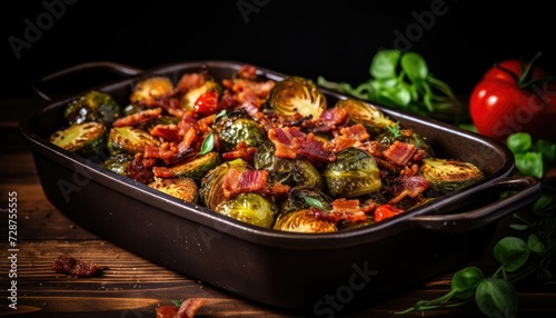Pan of Brussels Sprouts With Bacon