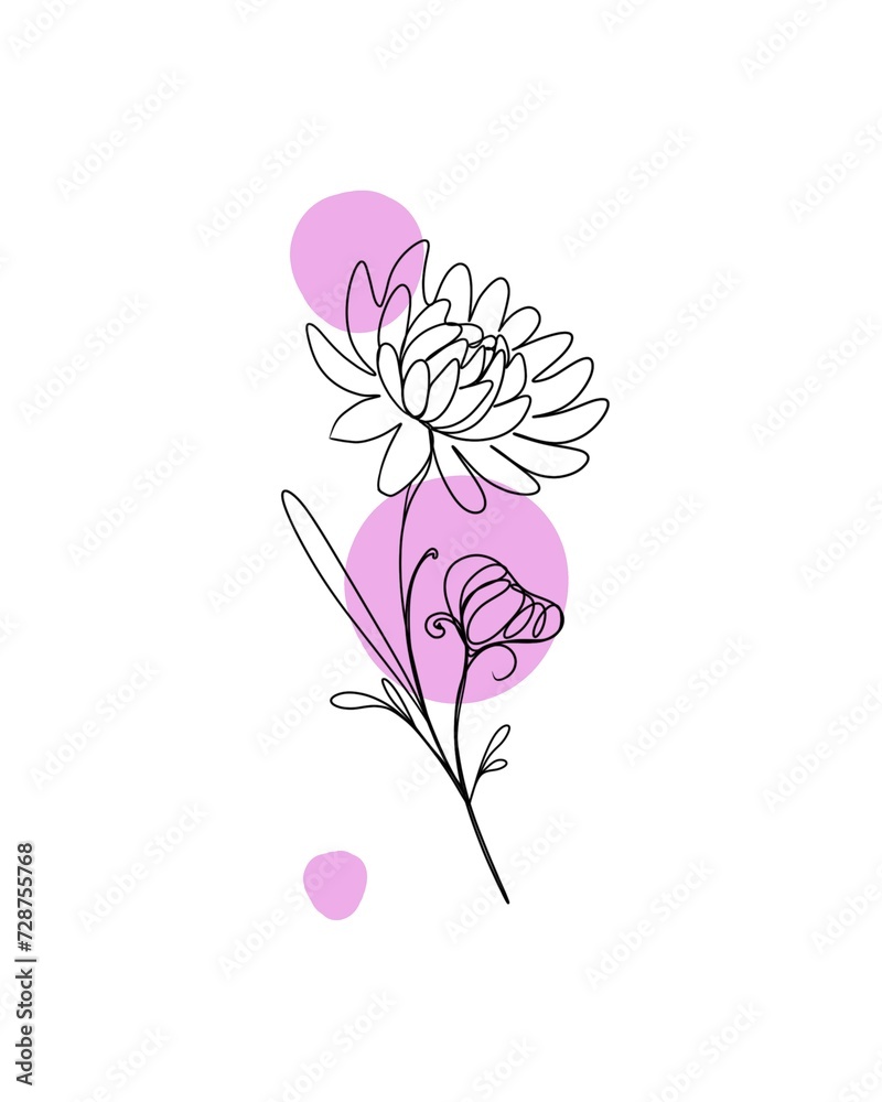 Naklejka premium line art drawing of flowers. minimalism sketch, idea for invitation, design of instagram stories and highlights icons