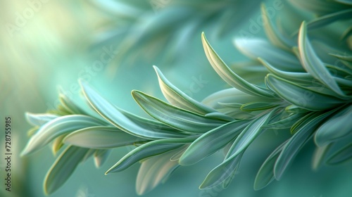 Soothing Foliage: Extreme macro shot of rosemary leaves, their fluid and wavy form exuding a calming presence.