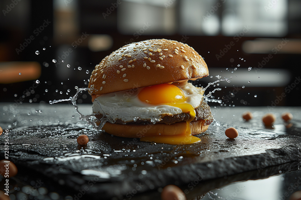 Verlockende Burgerkreation: Saftiger Burger mit Spiegelei und Pattie ... Verlockende Burgerkreation: Saftiger Burger mit Spiegelei und Pattie ...