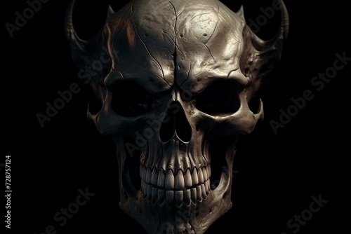 creepy fantasy skull on black background. gothic teeth  devil mask  skull  halloween. 3d illustration. Generative AI