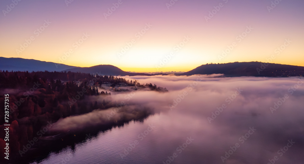 North Vancouver covered in Fog. Morning Sunrise.