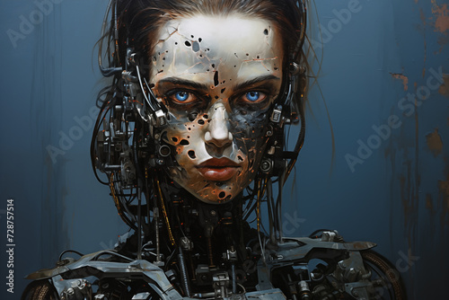 Portrait of a beautiful girl robot, android, cyborg, artificial intelligence. Artificial intelligence - how it imagines itself to be.