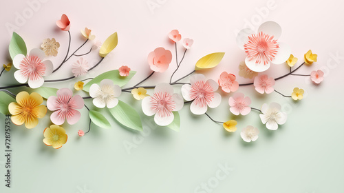 Spring blossom. 3d branch with spring abstract flowers. Happy spring concept or banner.