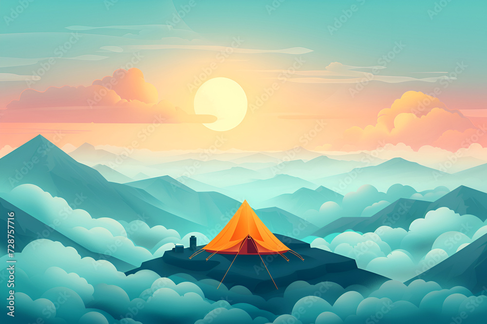 Camping tent at the top concept of love of adventure, wilderness areas. Camping tent at the top concept of love of adventure, wilderness areas.