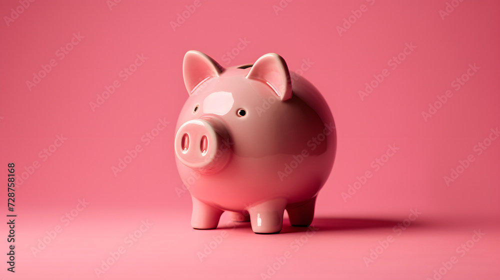 Pink piggy bank isolated on a solid background.