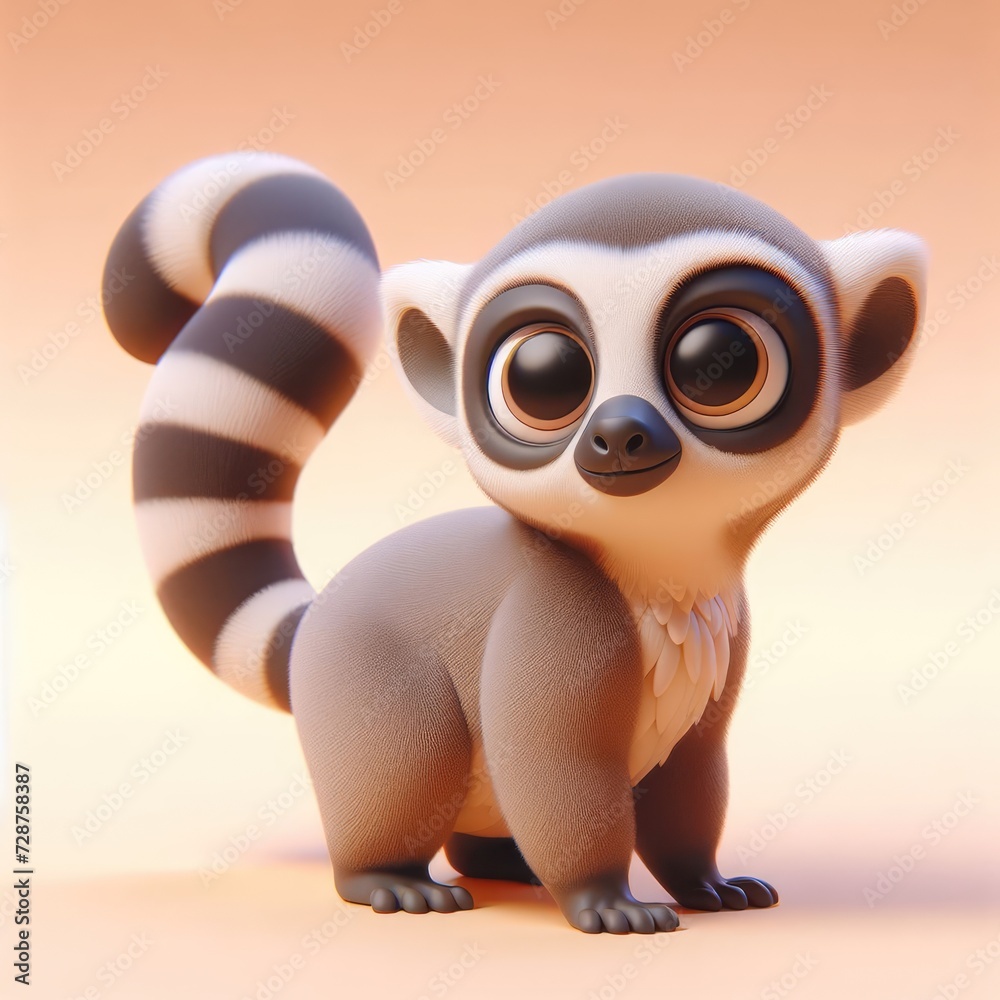 Cute 3D Cartoon Lemur. 3D minimalist cute illustration on a light background. Cute 3D Cartoon Lemur. 3D minimalist cute illustration on a light background.