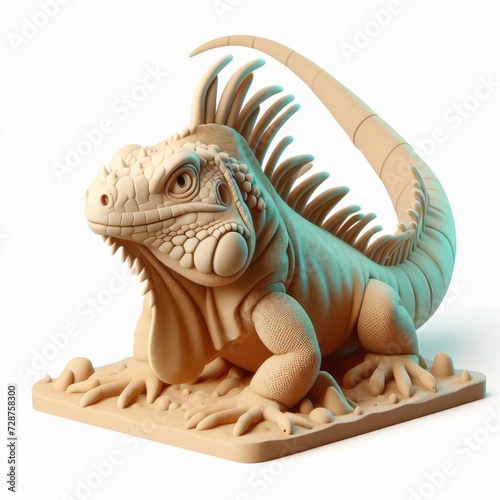 Cute 3D Cartoon Iguana. 3D minimalist cute illustration on a light background.