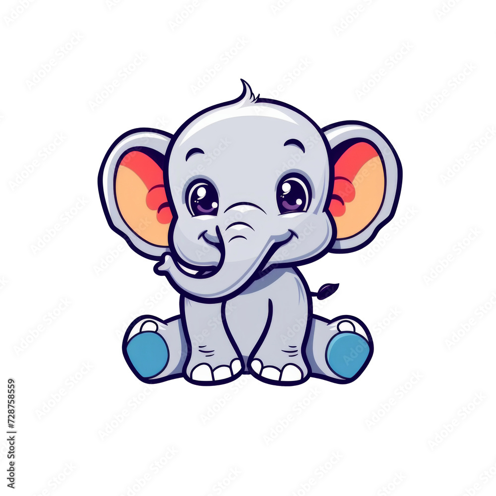 Obraz premium flat logo of vector cute elephant cartoon vector icon illustration animal nature icon concept isolated premium transparent background png
