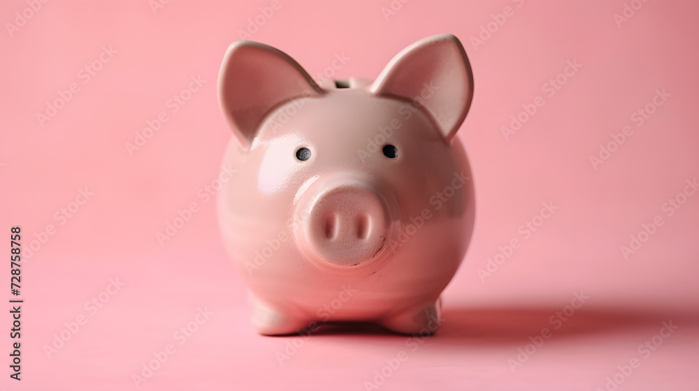 Pink piggy bank isolated on a solid background.