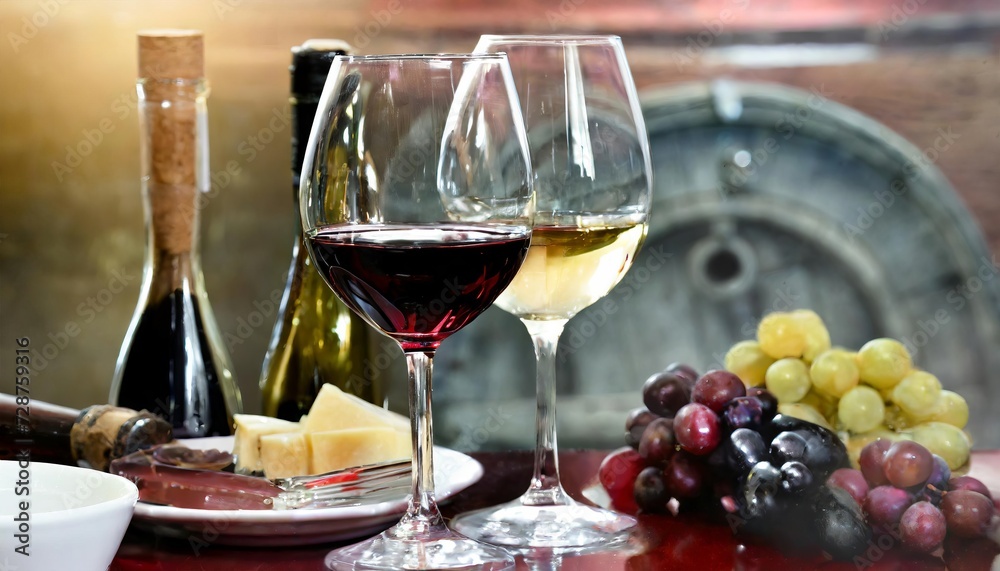 Generated image of wine tasting and a glass of red and white wines Generated image of wine tasting and a glass of red and white wines