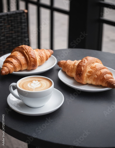 Morning Coffee and Croissant in a Cozy City