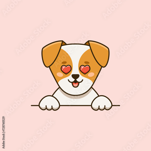Cute jack russell terrier in love with heart eyes in cartoon style. Vector illustration