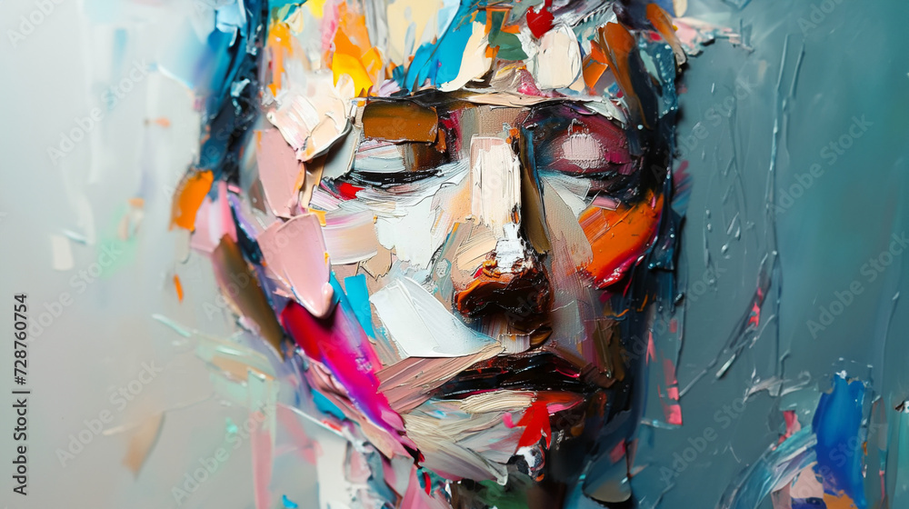 Φωτογραφία Abstract paint portrait of a person with bright colors and rough strokes of pain