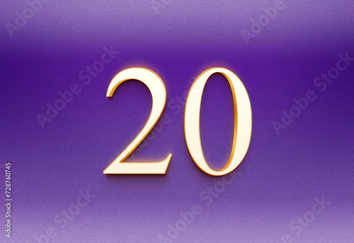 3D white glowing logo design of number 20 on gradient purple color.
