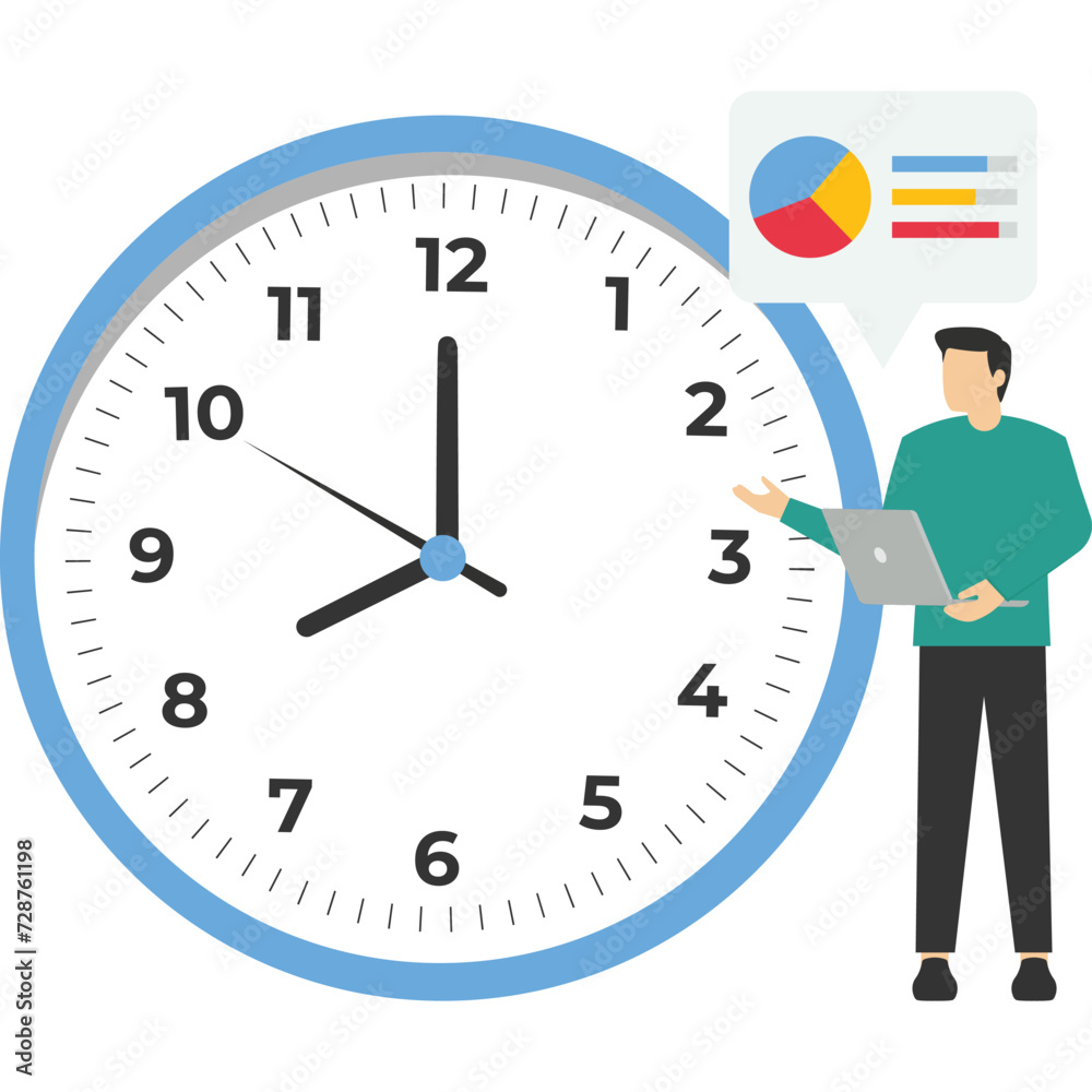Businessman standing beside the big clock, managing time and achieving success with his business. Finance concept, time management. self-discipline. Time is money. Flat vector illustration. Businessman standing beside the big clock, managing time and achieving success with his business. Finance concept, time management. self-discipline. Time is money. Flat vector illustration.