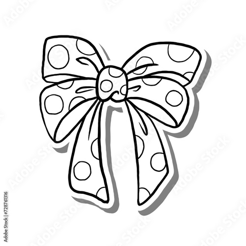 Polka Dot Ribbon Outline on white silhouette and gray shadow. Vector illustration cartoon style for decorate, coloring and any design.