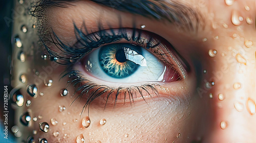 Human eyes with water droplets