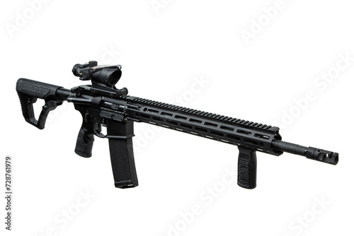Modern automatic rifle isolated on white background. Weapons for police, special forces and the army. A carbine with red dot sight on a white back