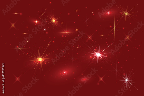 Magical gold stars Dark red backdrop New year Birthday card Shimering Copy space Holiday classic design New year mood Christmas template Holiday background Starry background 