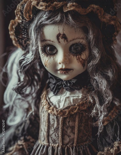 A creepy, evil, cursed Victorian doll - perfect for horror, Halloween, and scary stories