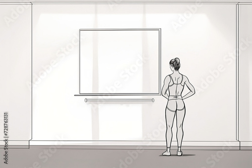 Weibliche Athletin steht rechts neben einem Whiteboard  photo