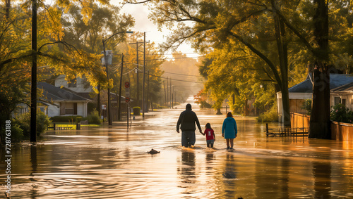 A family in the USA evacuates their home ahead of an approaching hurricane intensified by climate change