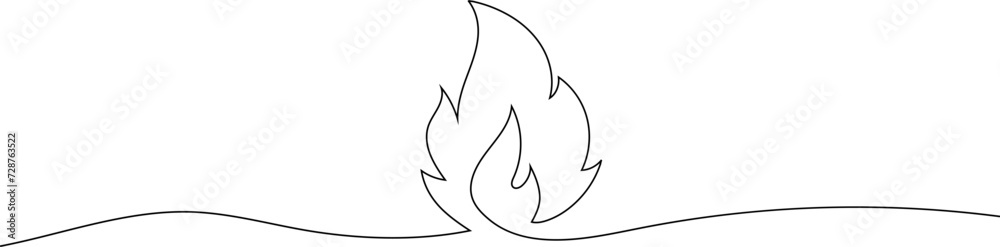Continuous drawing of fire in one line. Fire flame one line art vector illustration. Continuous drawing of fire in one line. Fire flame one line art vector illustration.