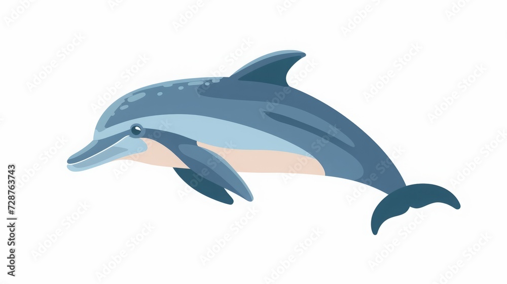 Obraz premium Blue dolphin cartoon illustration isolated on white background.