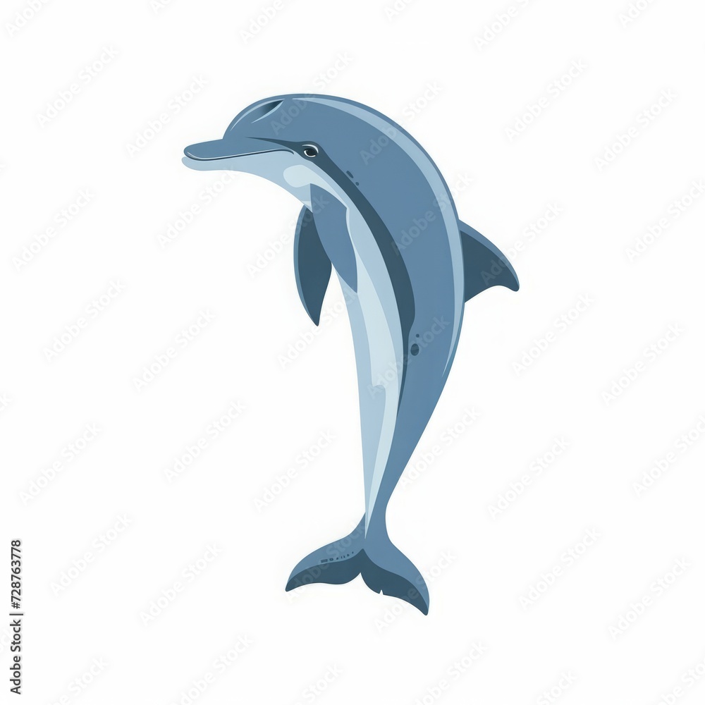 Obraz premium Blue dolphin cartoon illustration isolated on white background.