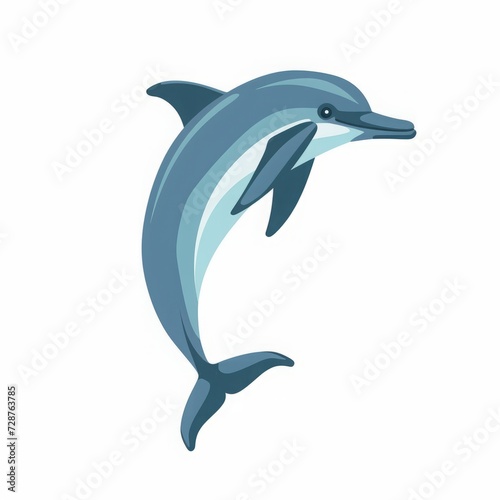 Blue dolphin cartoon illustration isolated on white background.